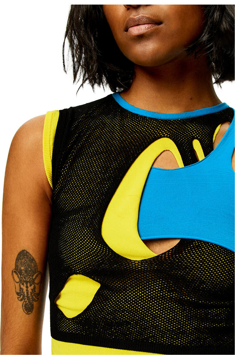 LOEWE Cut-out top in viscose Black/Blue/Yellow