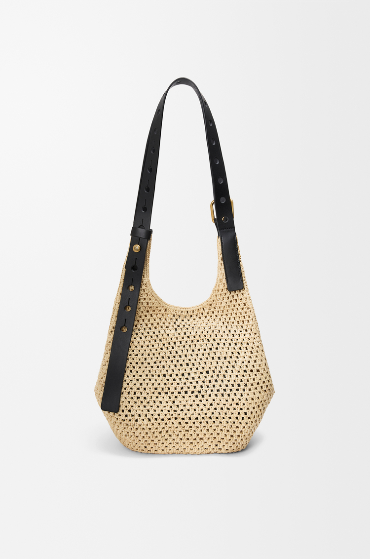 LOEWE Small Punch Hole hobo in raffia and calfskin Natural/Black
