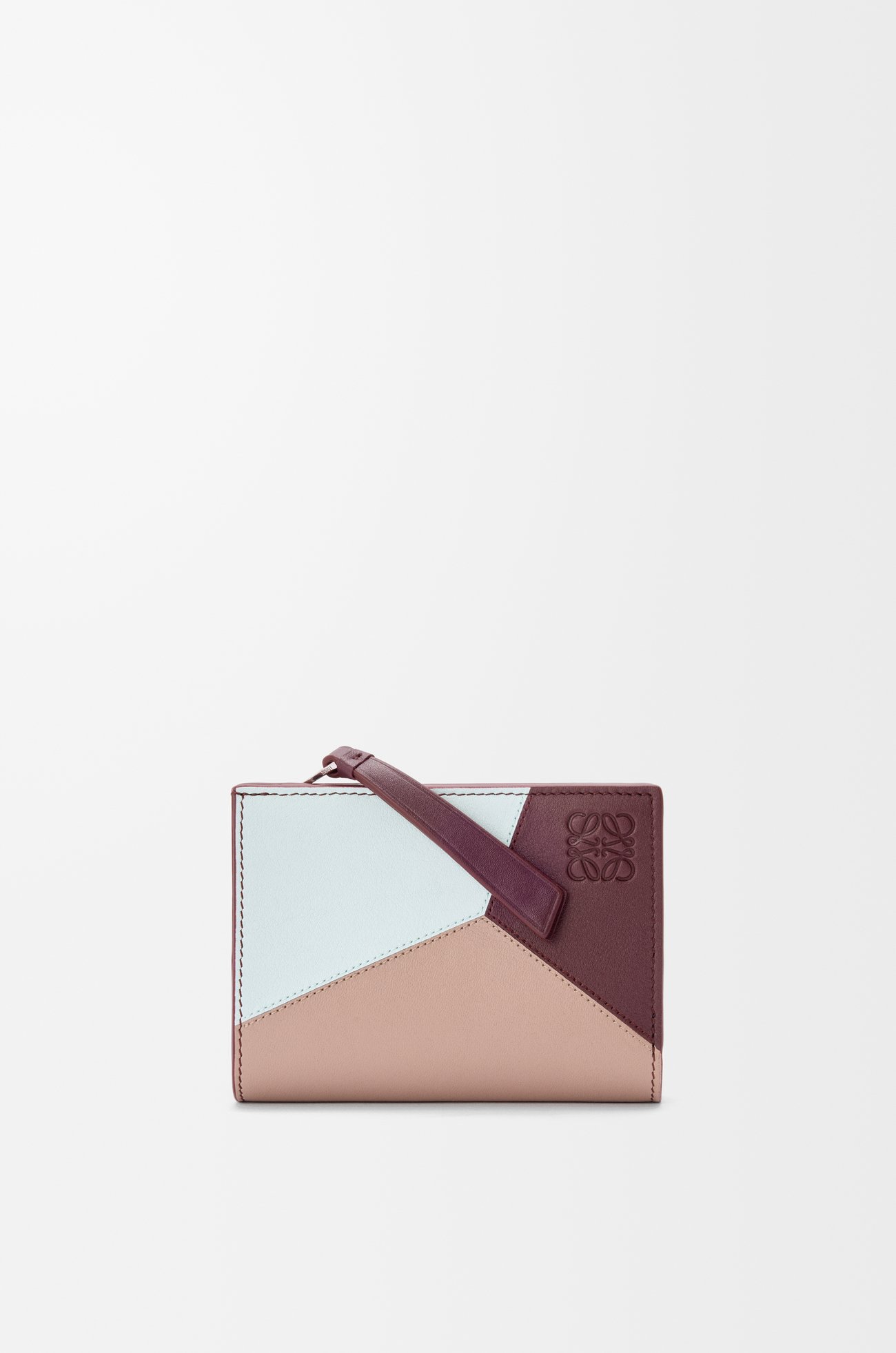 LOEWE Cartera compacta Puzzle en piel de ternera clásica Hielo/Burdeos Oscuro