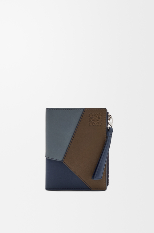 LOEWE Puzzle slim compact wallet in classic calfskin Blue Grey/Navy