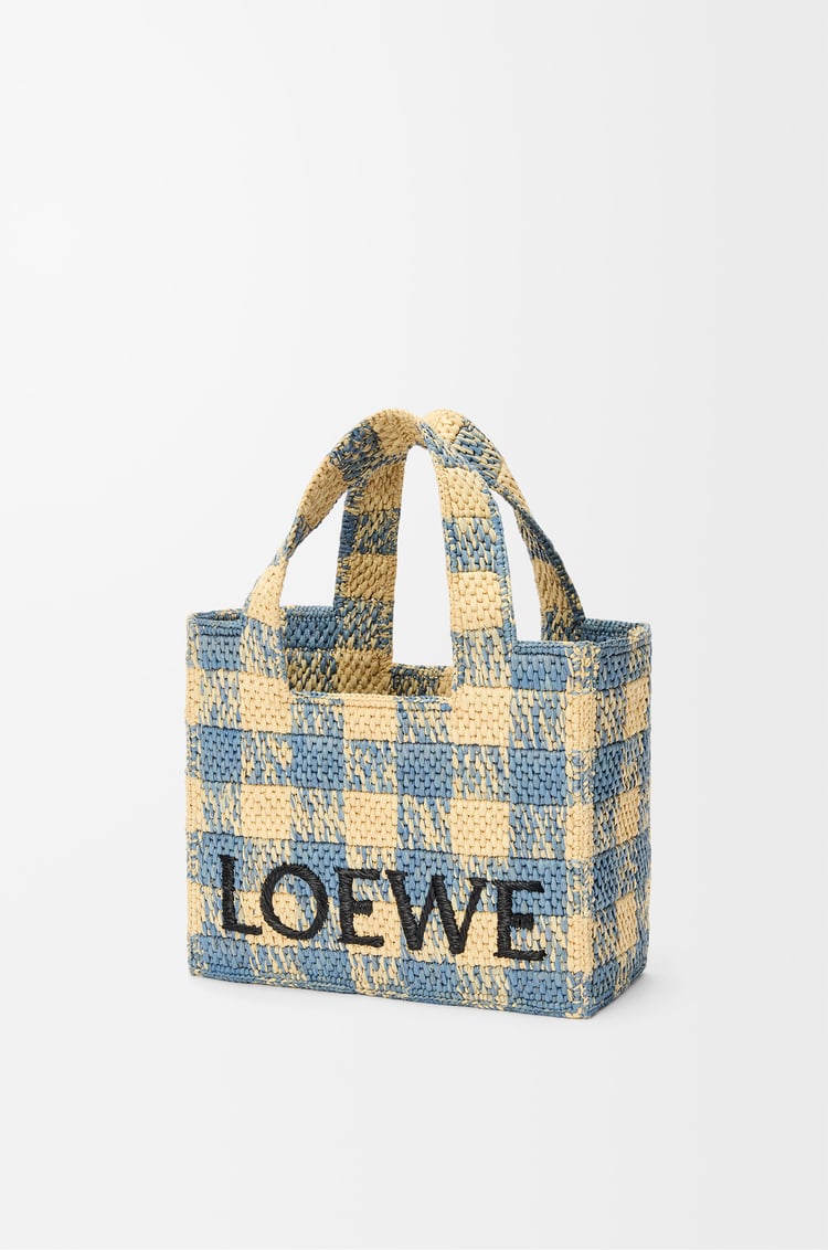 LOEWE Small LOEWE Font tote in raffia Natural/Light Blue