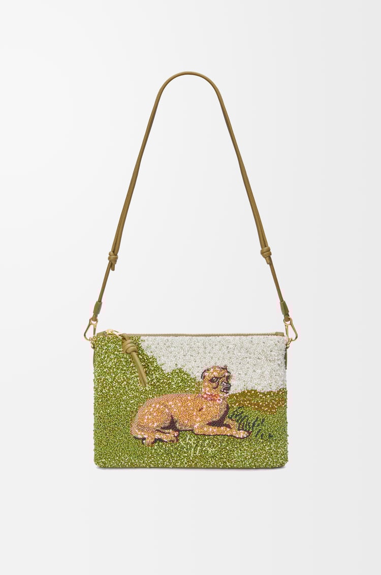 LOEWE Oblong pouch in beaded leather Olive