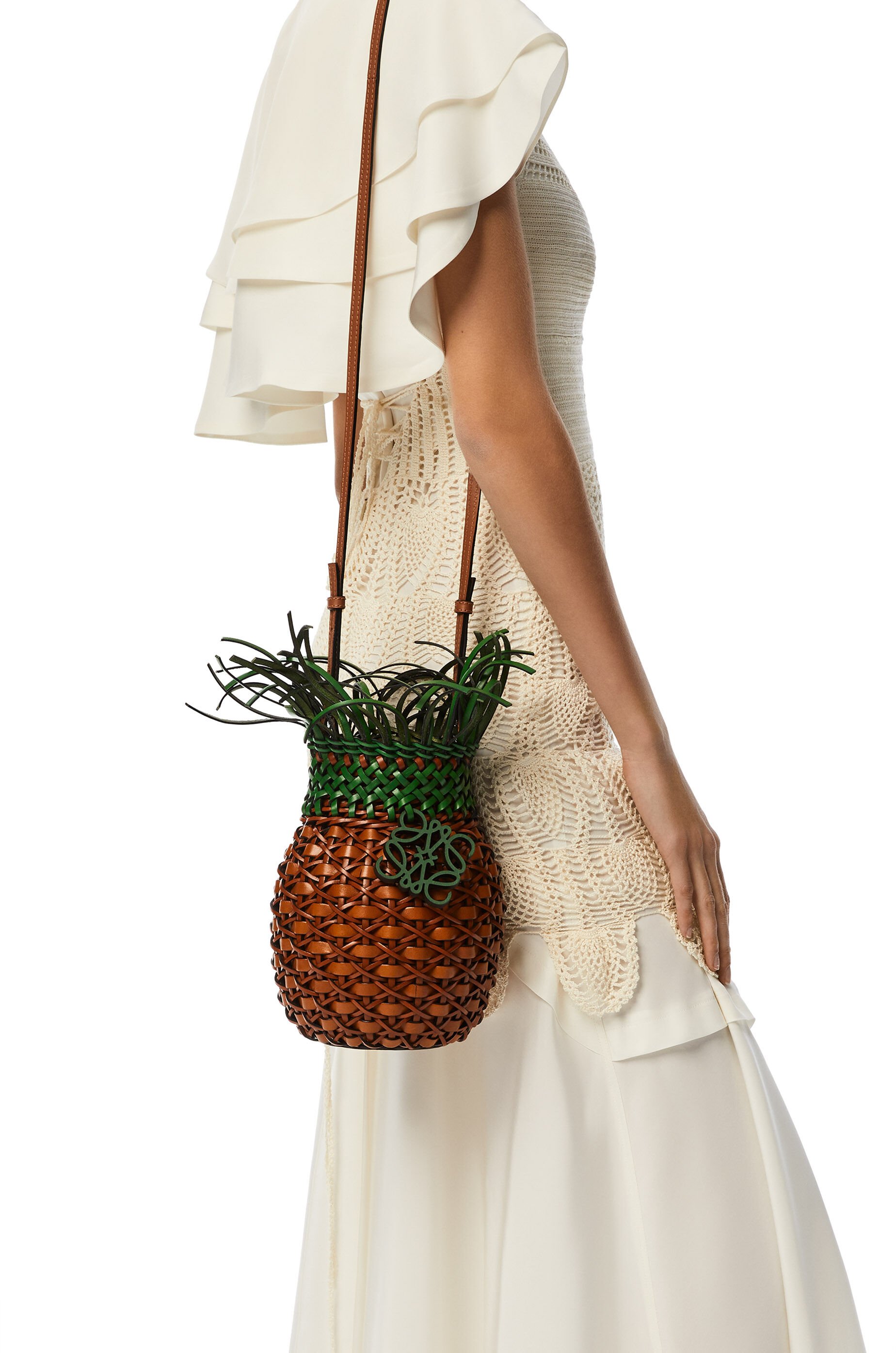 Pineapple Bag In Calfskin Tan Green Loewe
