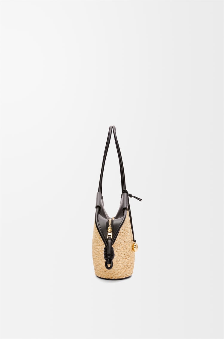 LOEWE Small Paseo basket in raffia and nappa calfskin Natural/Black