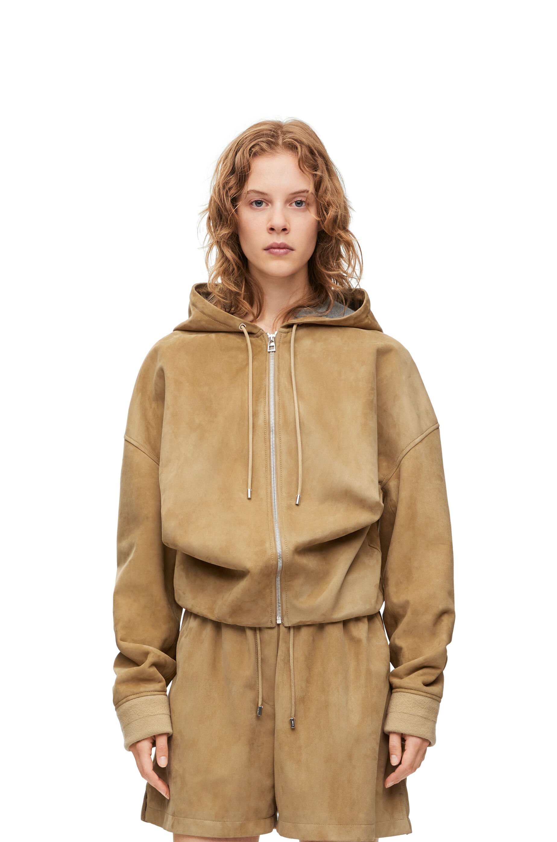 Draped hoodie in suede goatskin Gold LOEWE
