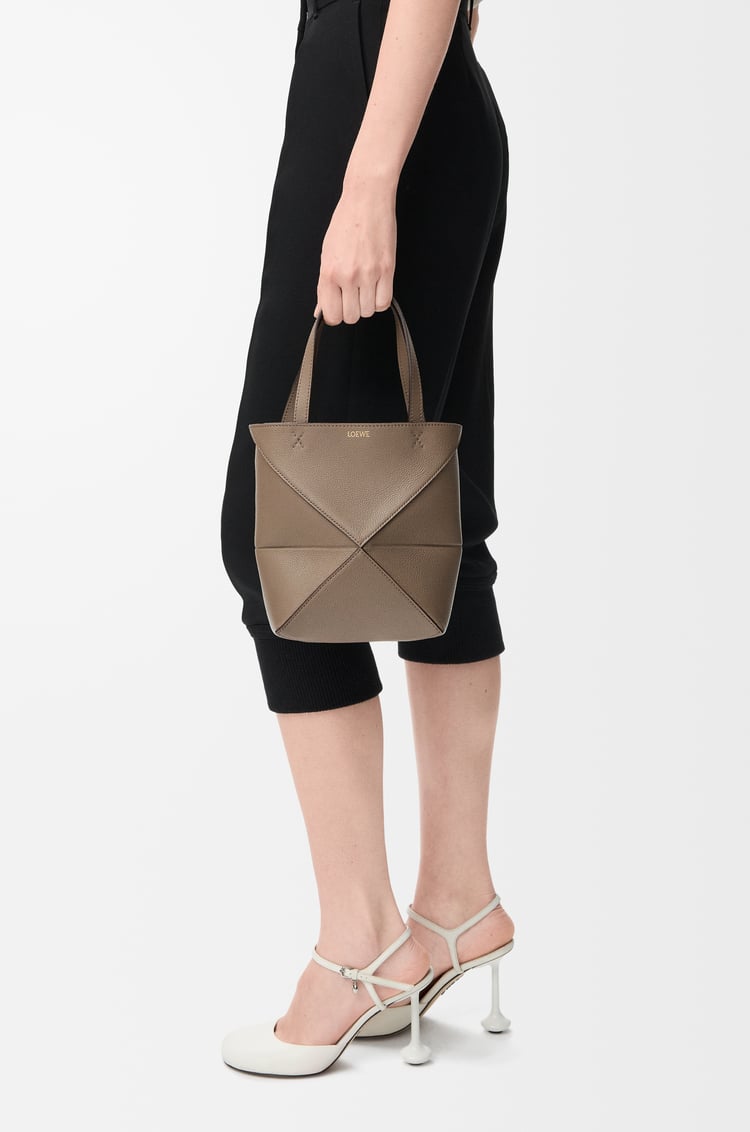 LOEWE Mini Puzzle Fold tote in soft grained calfskin Taupe