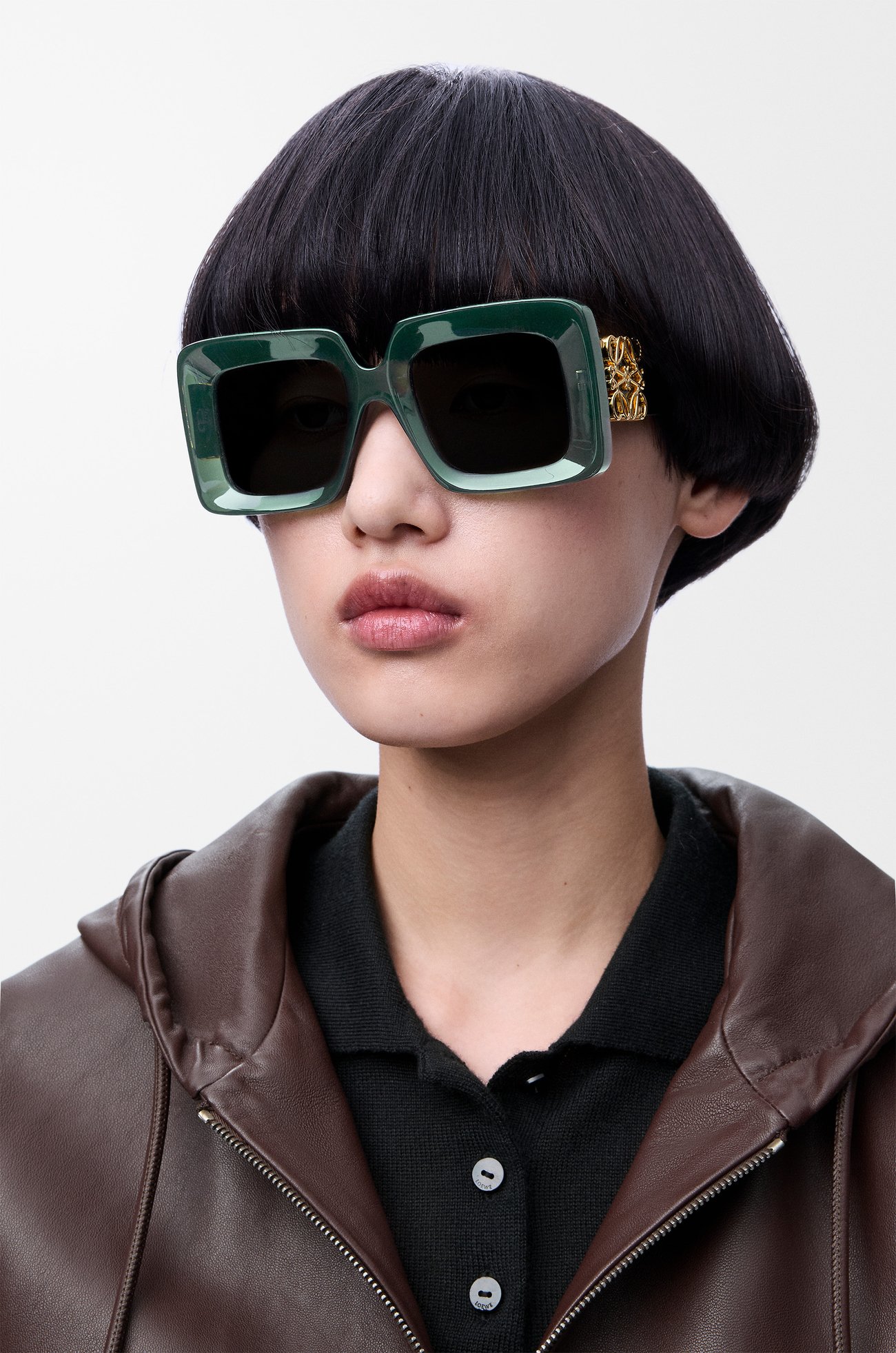 LOEWE 斜面方形 Maxi Anagram 太陽眼鏡 深綠色