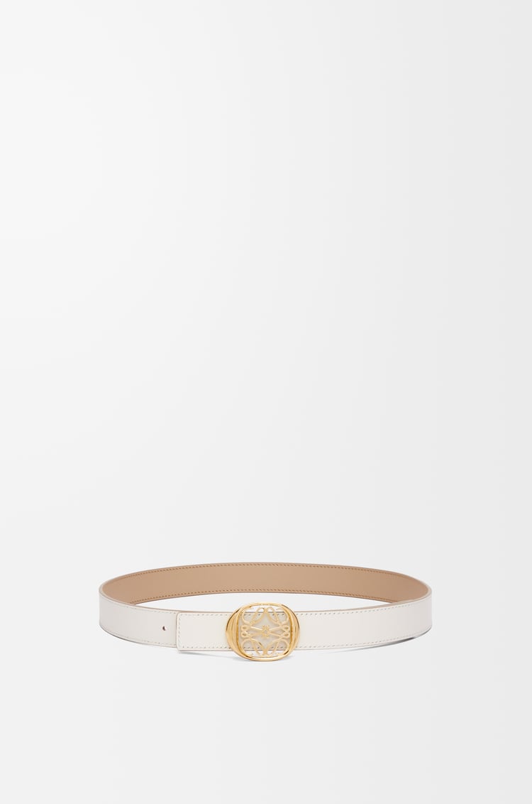 LOEWE Cinturón reversible Anagram Ellipse en piel de ternera Papel Craft/Blanco/Dorado