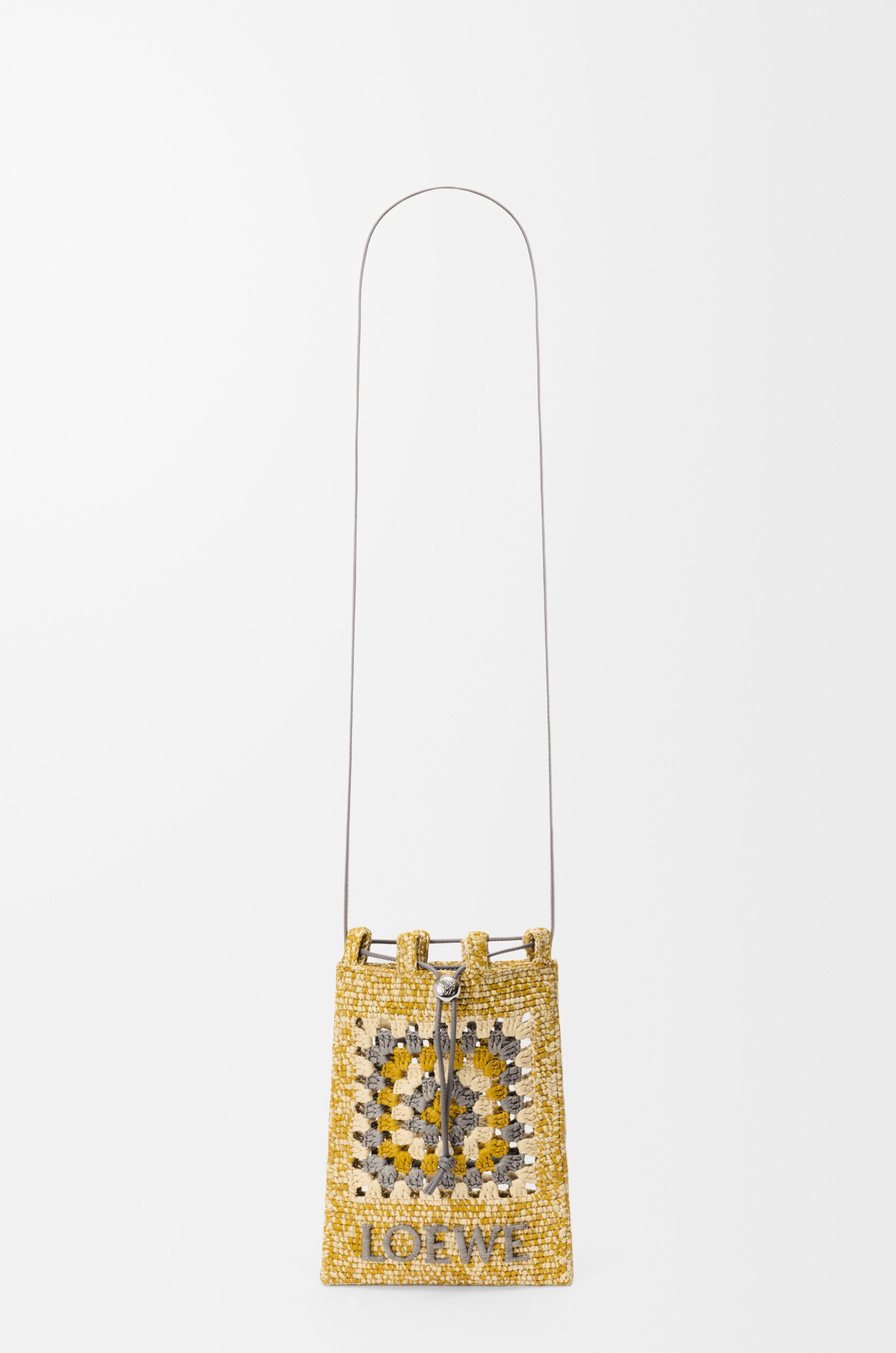 Drawstring pocket in classic calfskin and raffia Multicolor
