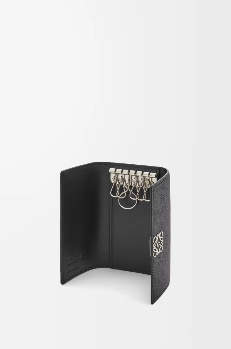 LOEWE Anagram key case in pebble grained calfskin Black