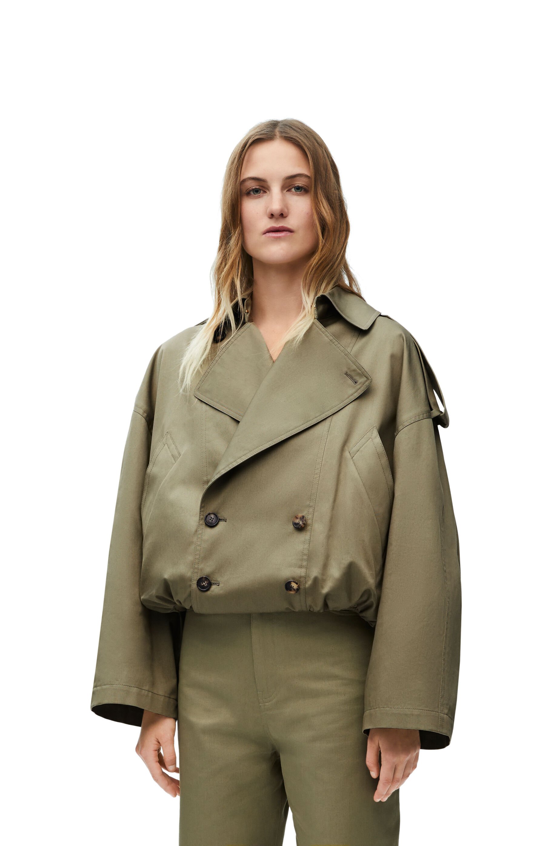 Loewe Women s Luxury Balloon Jacket in Cotton Green Casual Jackets