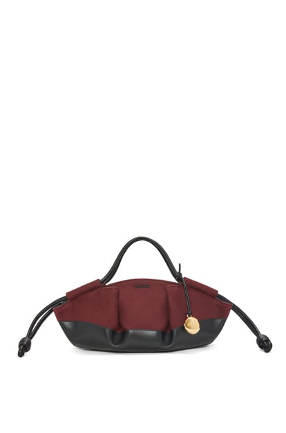 LOEWE Small Paseo bag in shiny nappa calfskin and canvas 勃根地紅/黑色 plp_rd