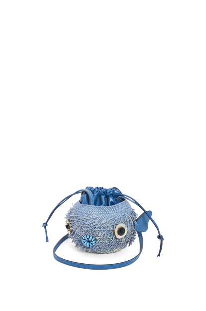 LOEWE Blowfish pouch in iraca palm and calfskin Denim Blue