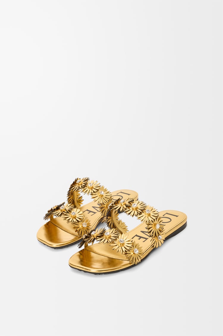 LOEWE Petal Flower sandal in calfskin and crystals Gold