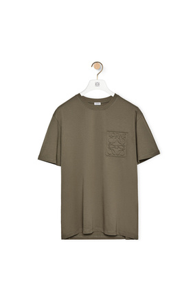 LOEWE Camiseta en algodón con anagrama en relieve Verde Caqui Oscuro