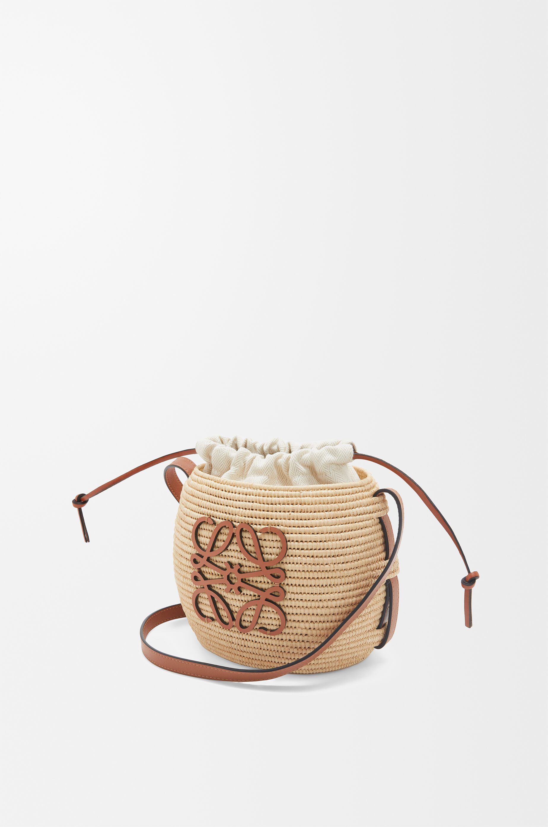 Beehive Basket bag in raffia and calfskin Beige - LOEWE