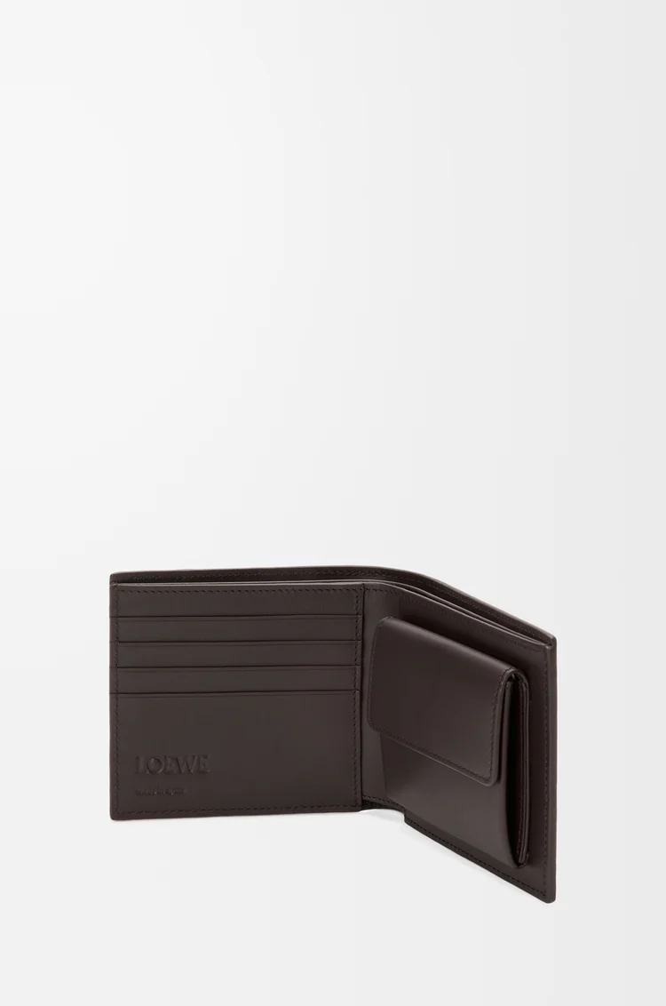 LOEWE 經典小牛皮 Puzzle 雙摺硬幣皮夾 橄欖色/深棕色