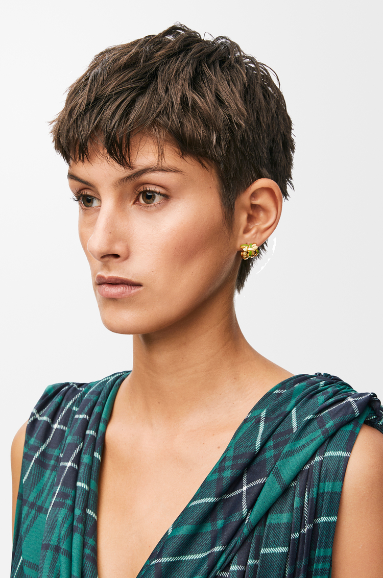 LOEWE Nest small hoop earrings in sterling silver and enamel Gold/Green