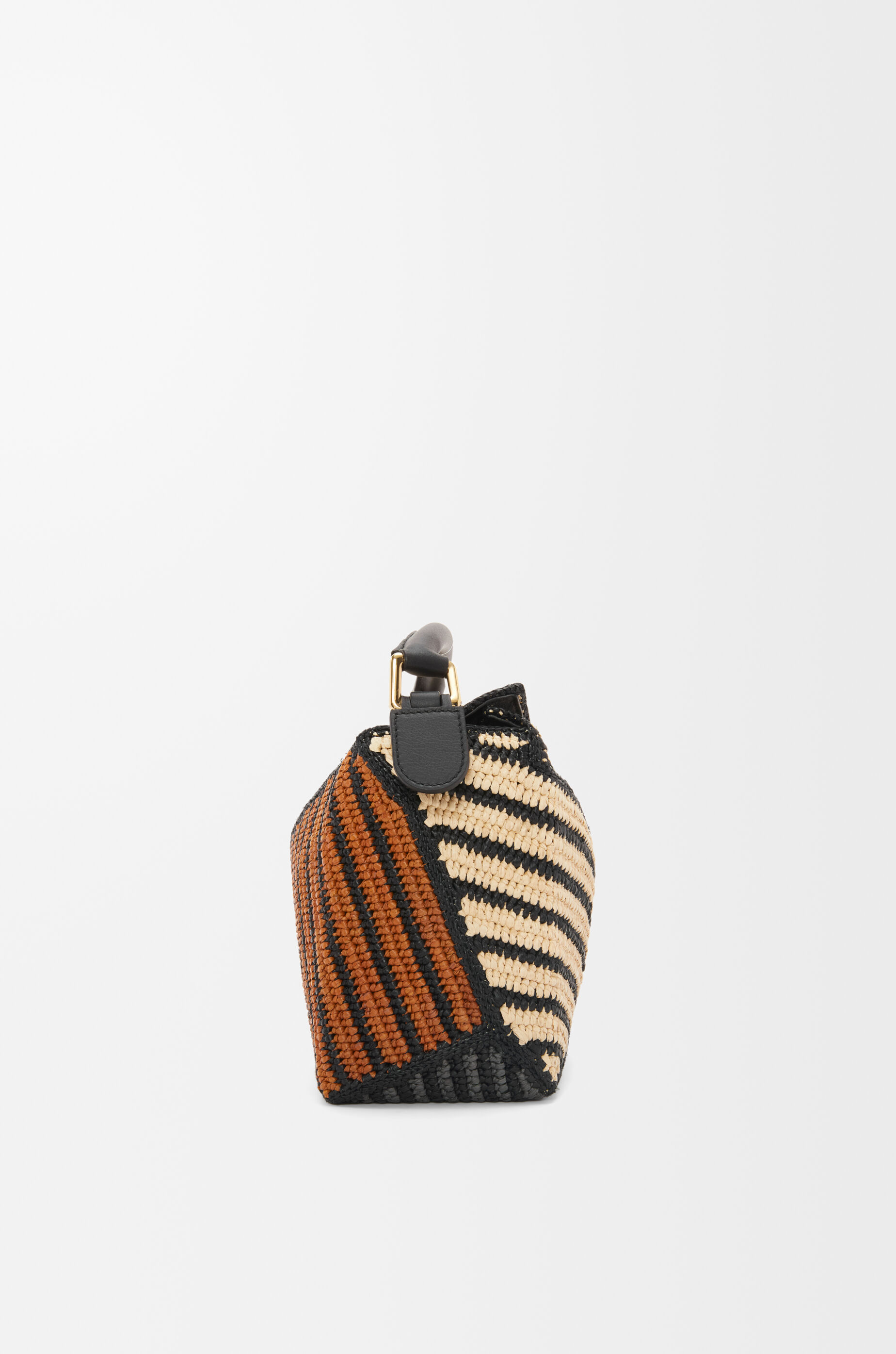 LOEWE Small Puzzle Edge bag in raffia and calfskin Natural/Honey Gold