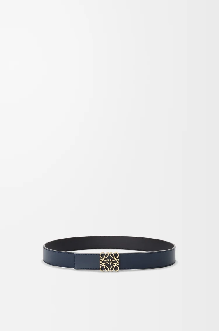 LOEWE Cinturón reversible Anagram en piel de ternera lisa Negro/Azul Océano/Dorado