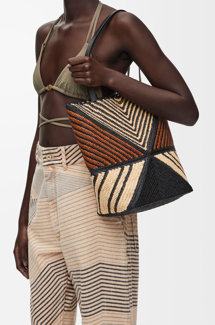LOEWE Bolso Puzzle Fold Tote en rafia Natural/Dorado Miel