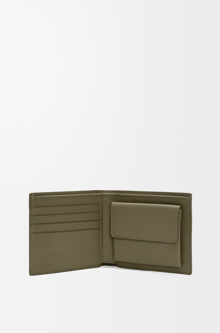 LOEWE 丝绸牛皮革双折硬币钱包 卡其绿色