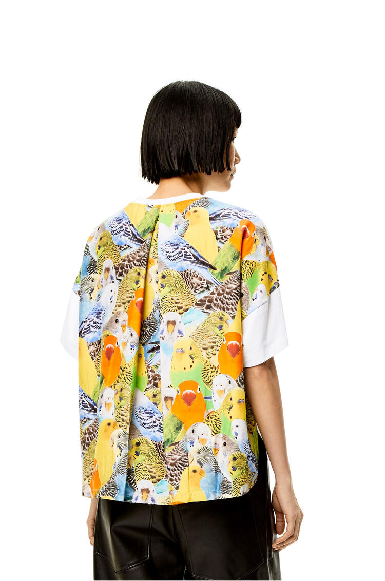 LOEWE Parrots print T-shirt in cotton and silk White/Multicolor