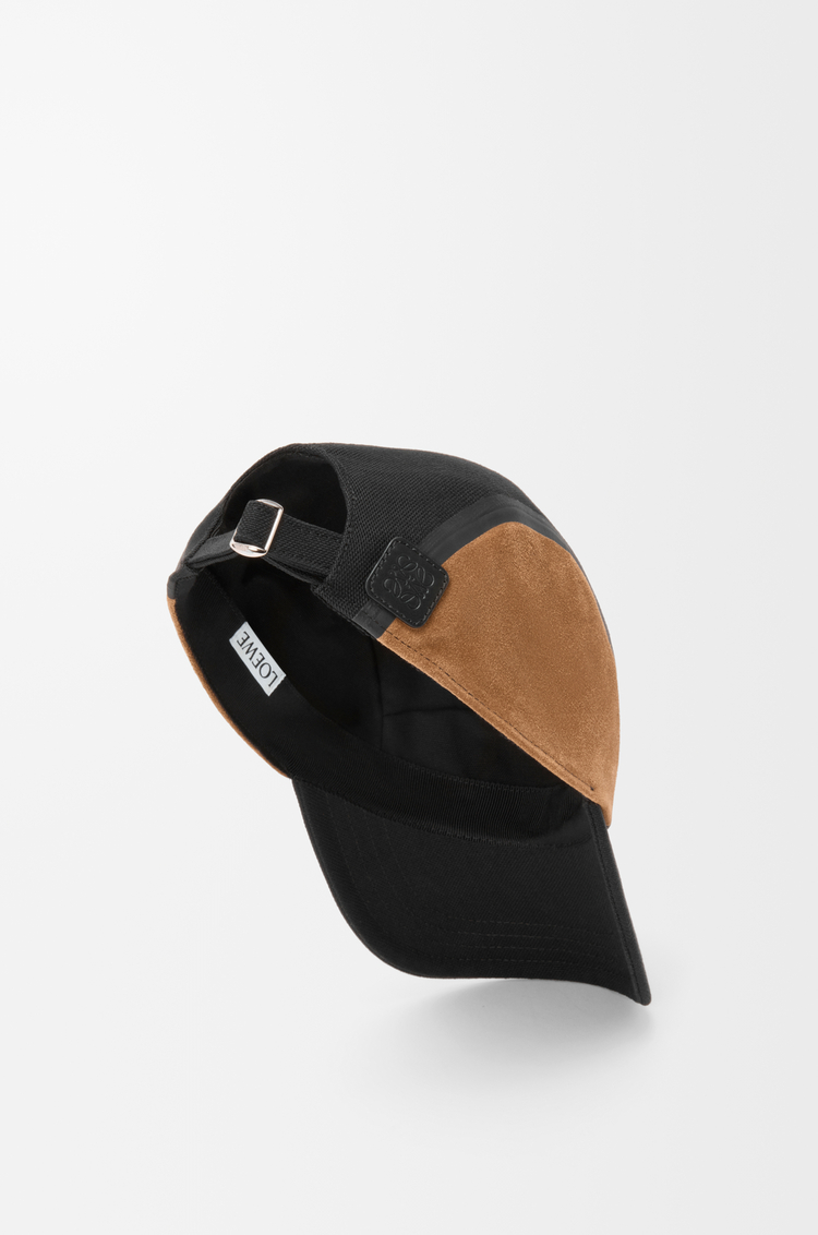 LOEWE Camp cap in canvas and suede Black/Dark Gold