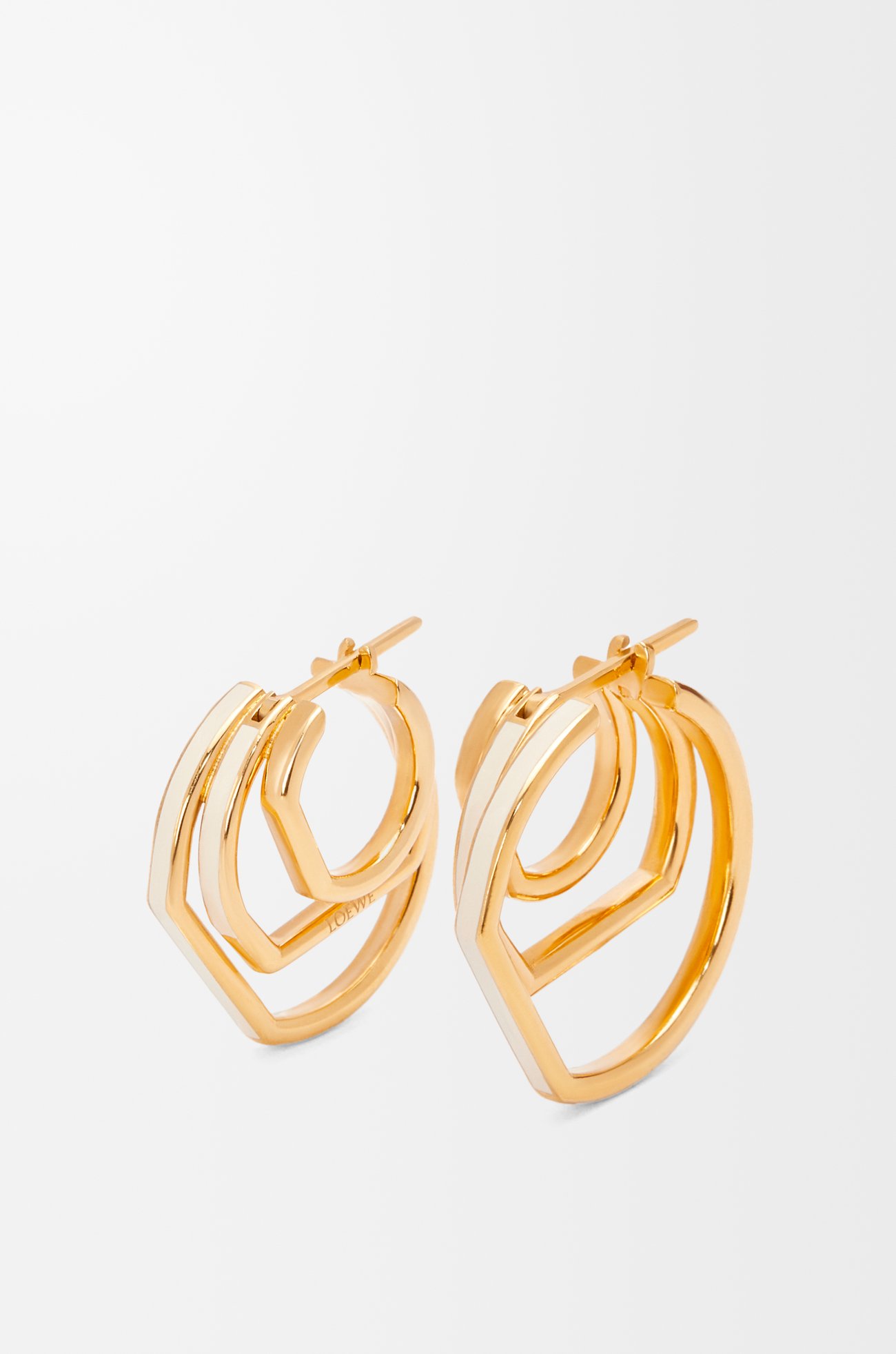 LOEWE Stacked hoop earrings in sterling silver and enamel Gold/Ivory