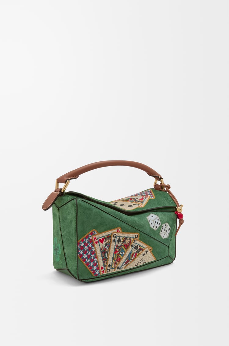 LOEWE Puzzle 10 SS18 Runway re-edition bag in calfskin suede Green/Tan