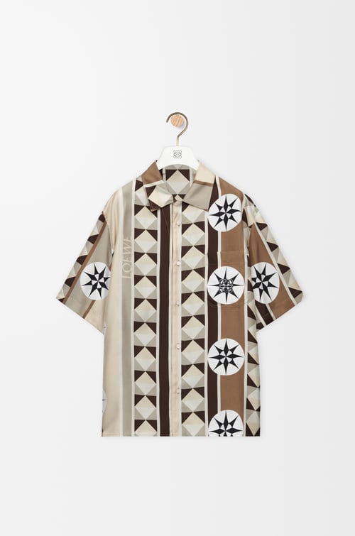 LOEWE Short sleeve shirt in silk Beige/Multicolor
