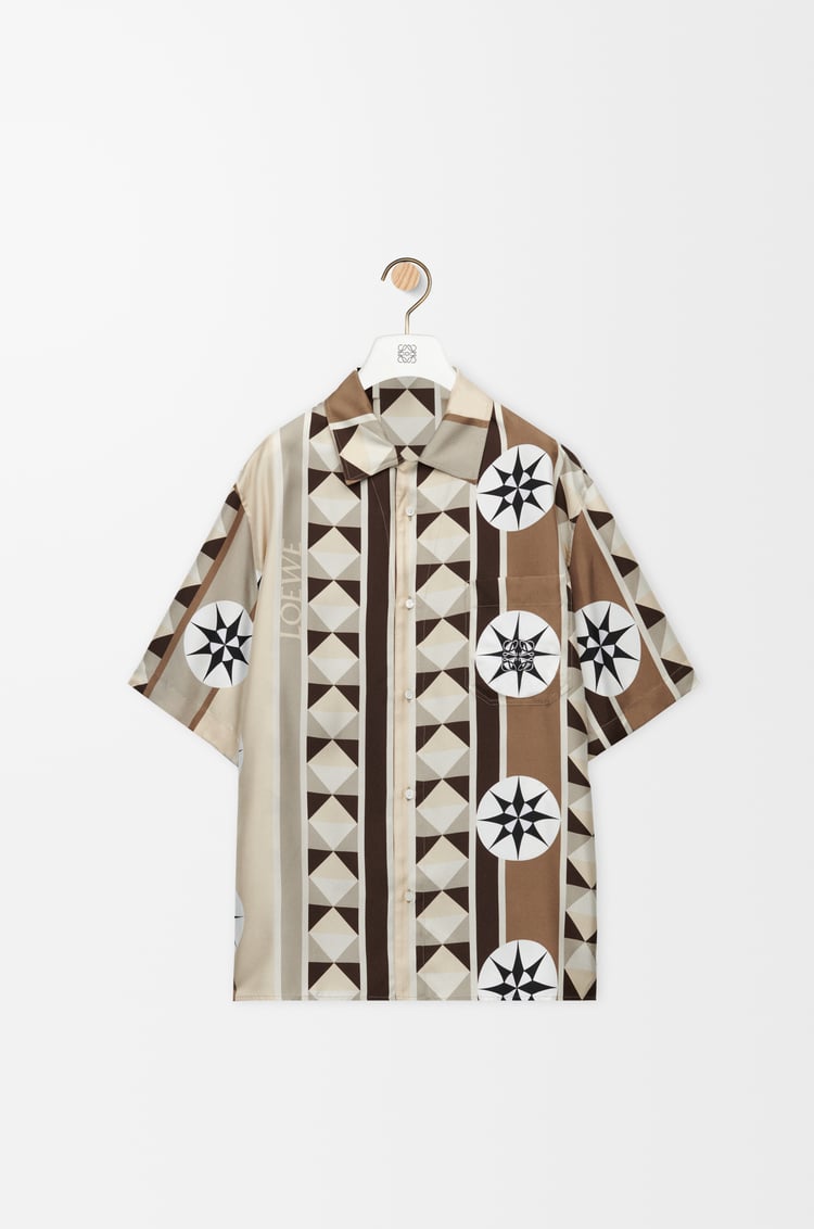 LOEWE Camisa de manga corta en seda Beige/Multicolor