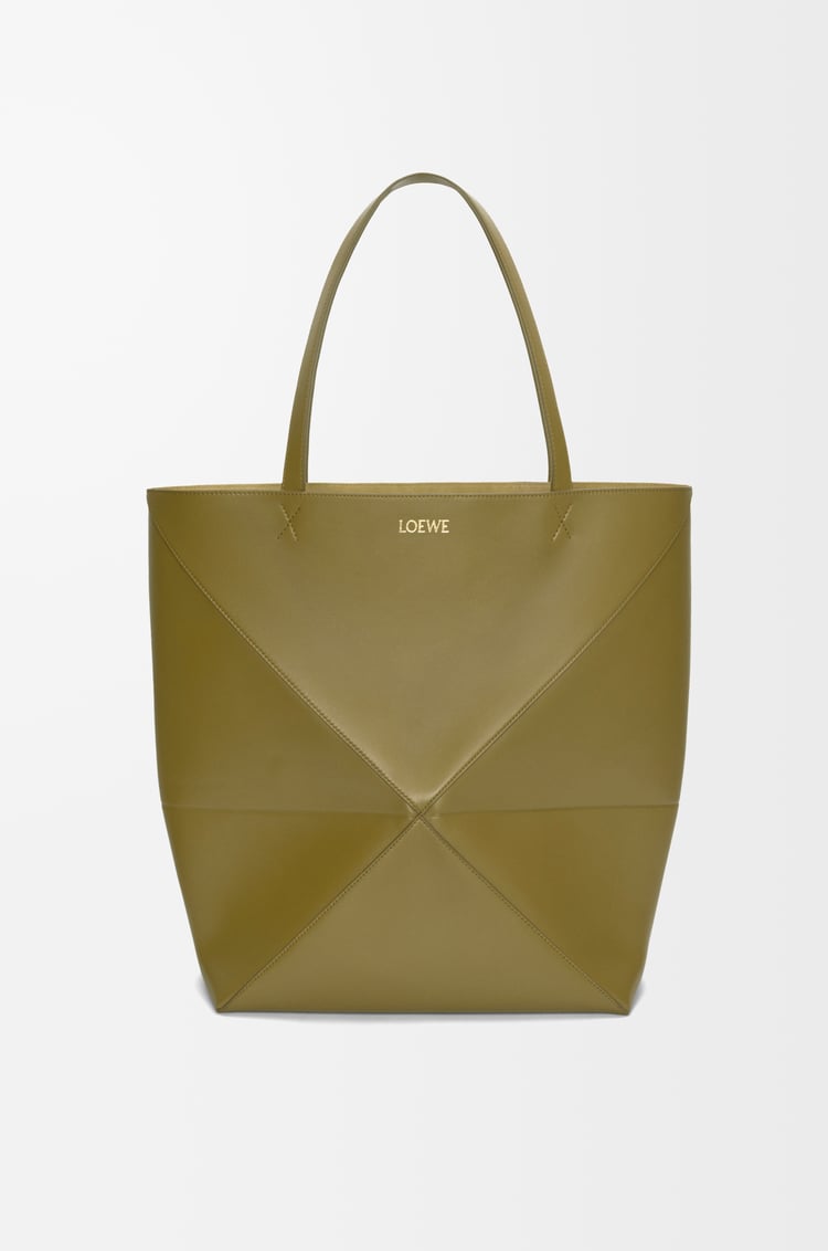 LOEWE XL Puzzle Fold tote in shiny calfskin Olive