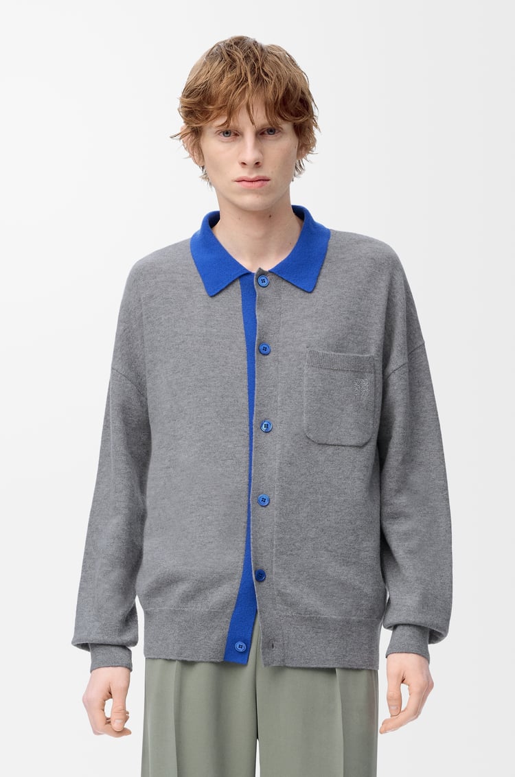 LOEWE Cardigan polo en laine Gris/Bleu