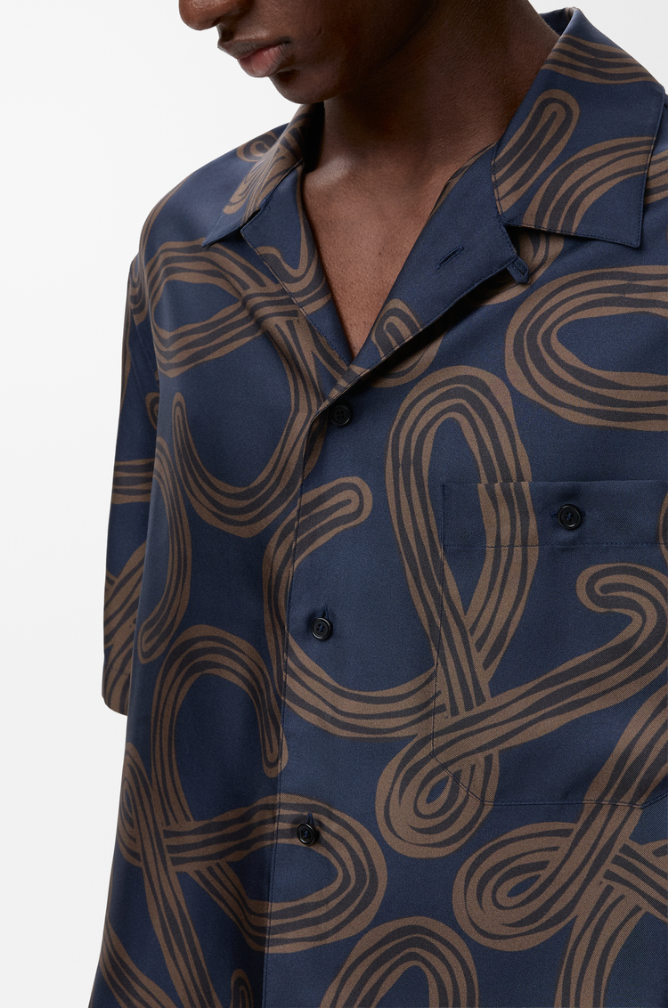 LOEWE Camisa de manga corta en seda Azul Marino/Marrón