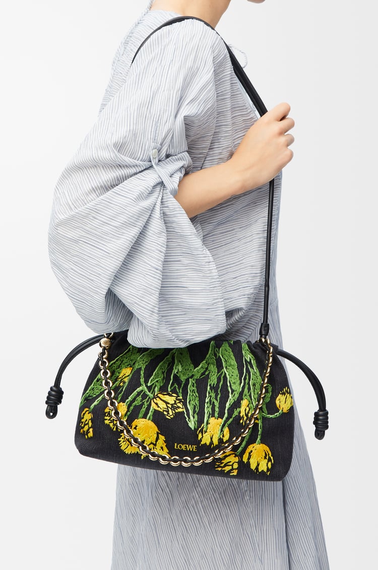 LOEWE Medium Flamenco purse in embroidered denim Black