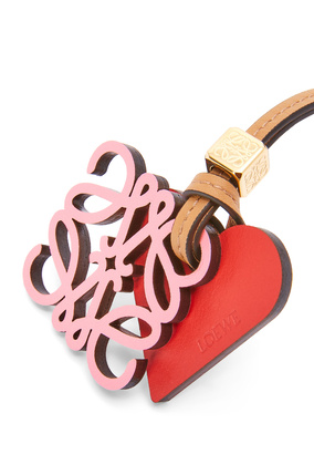 LOEWE Heart Anagram charm in calfskin and metal Red plp_rd