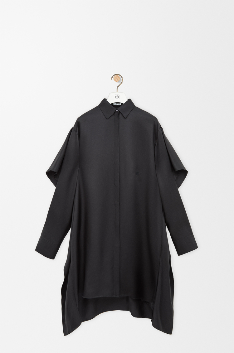 LOEWE Robe cape en soie Noir