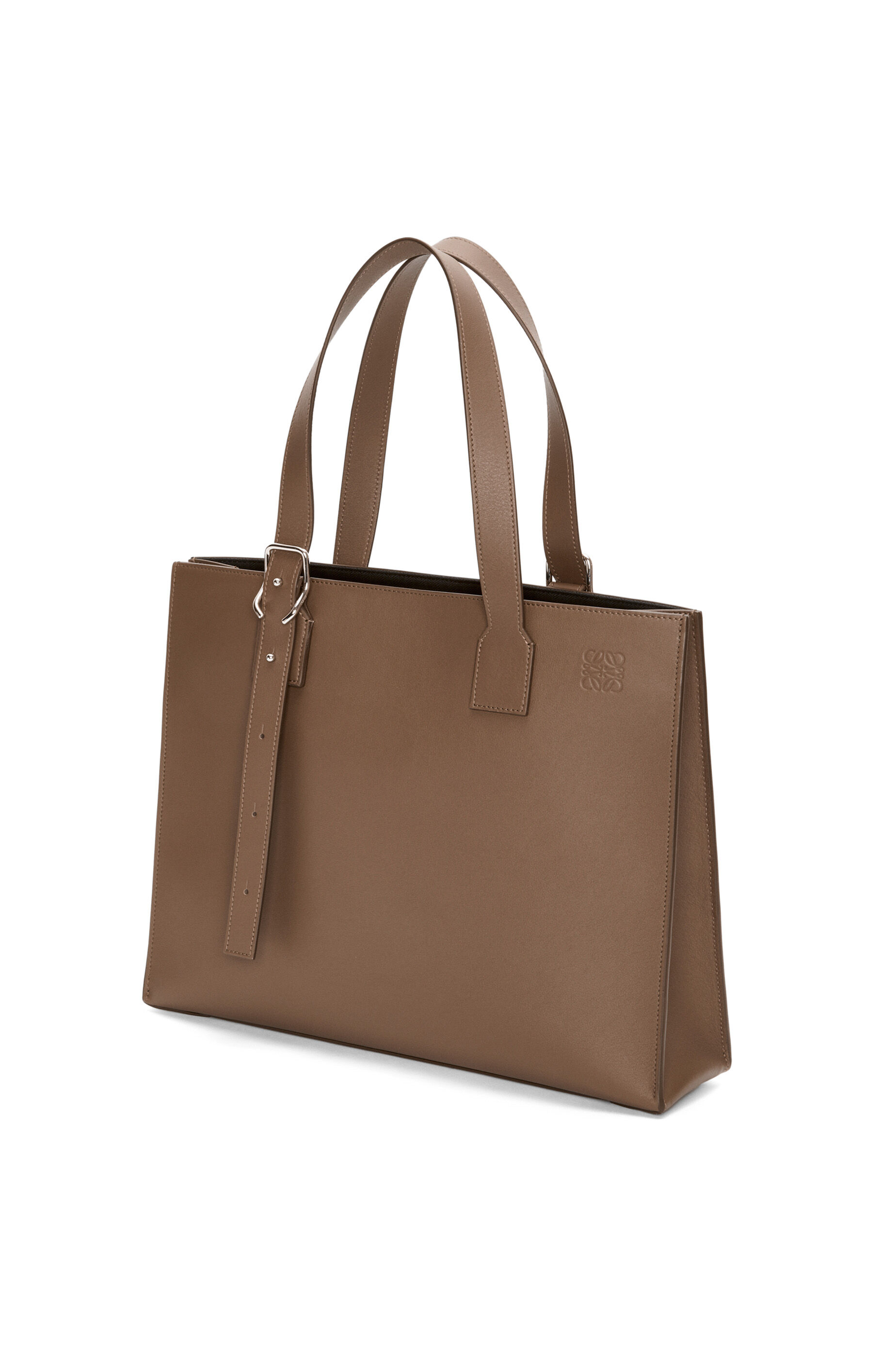 Buckle Horizontal Tote in classic calfskin Winter Brown LOEWE