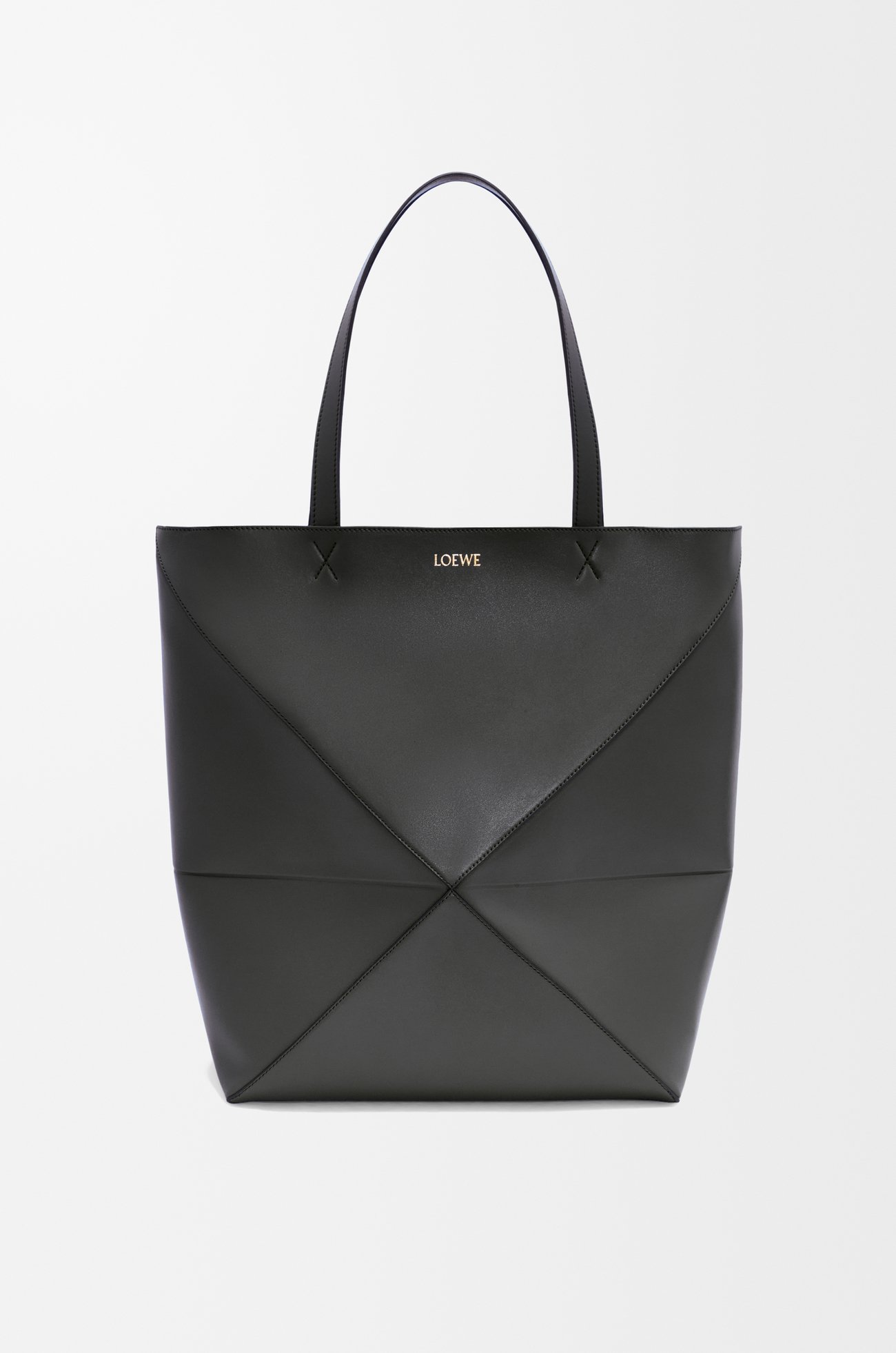 LOEWE 超大型亮面小牛皮 Puzzle Fold 托特包 黑色