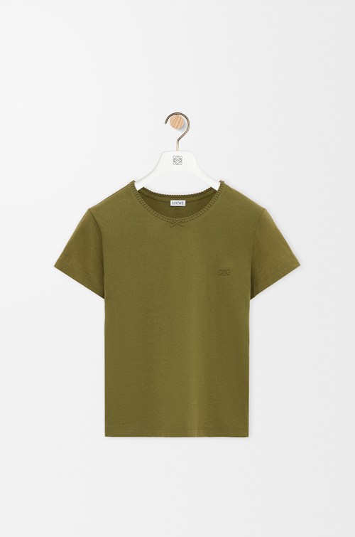 LOEWE Camiseta de corte pequeño en algodón Verde Caqui