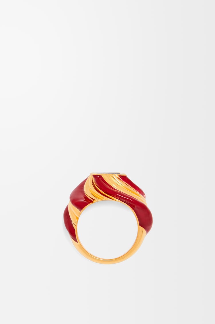 LOEWE Twisted Anagram ring in sterling silver and enamel Gold/Burgundy