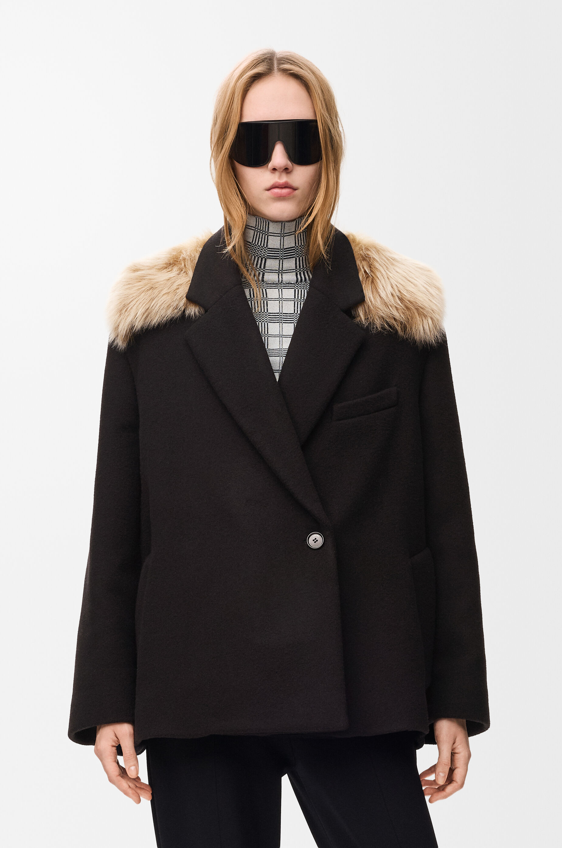 LOEWE ロエベ チェスターコート カシミヤ ウール レディース コート 38 ショート コート（ウール&カシミヤ） ブラック - ロエベ 日本 公式サイト
