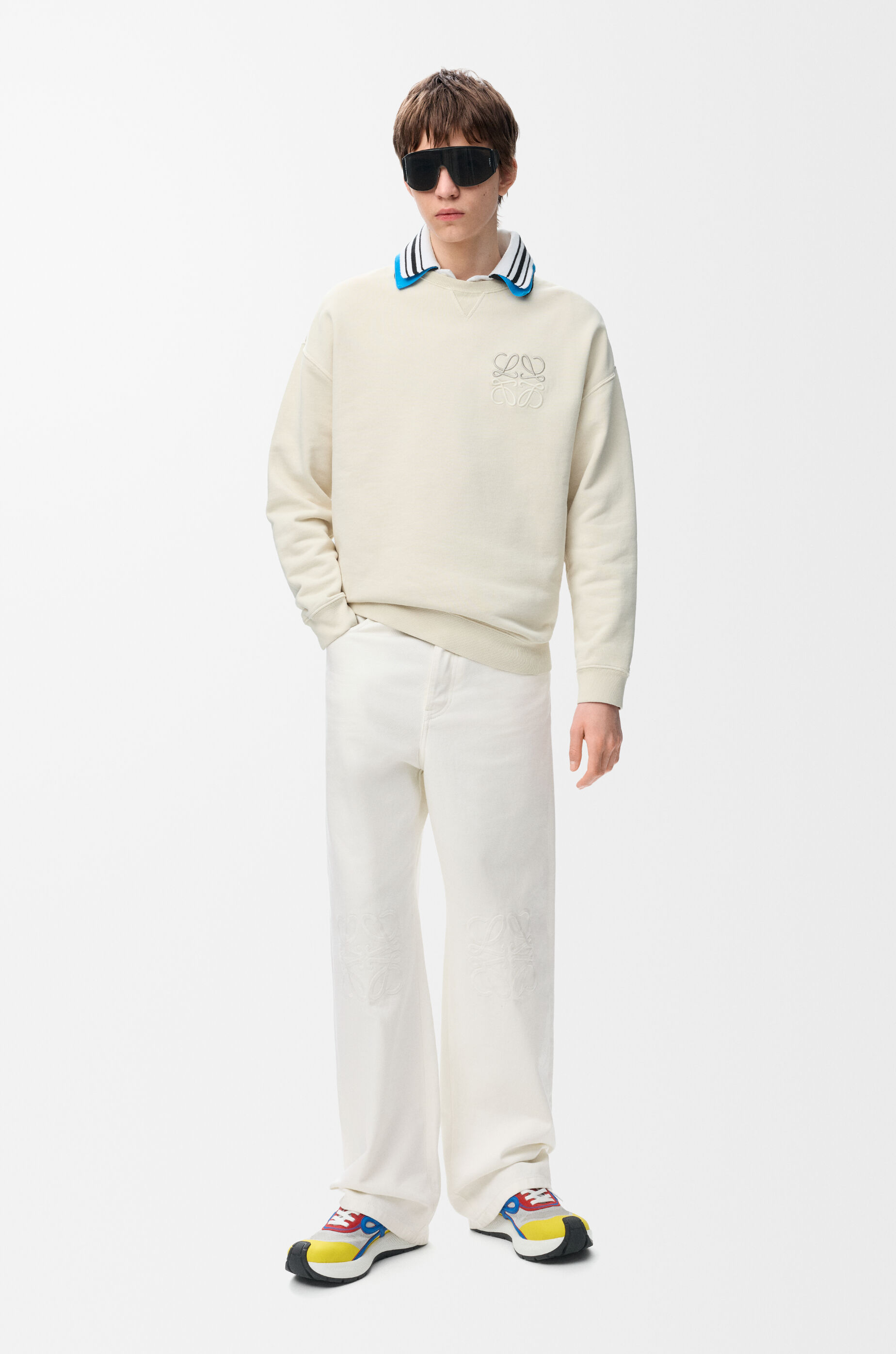 Anagram baggy jeans in denim White - LOEWE International official