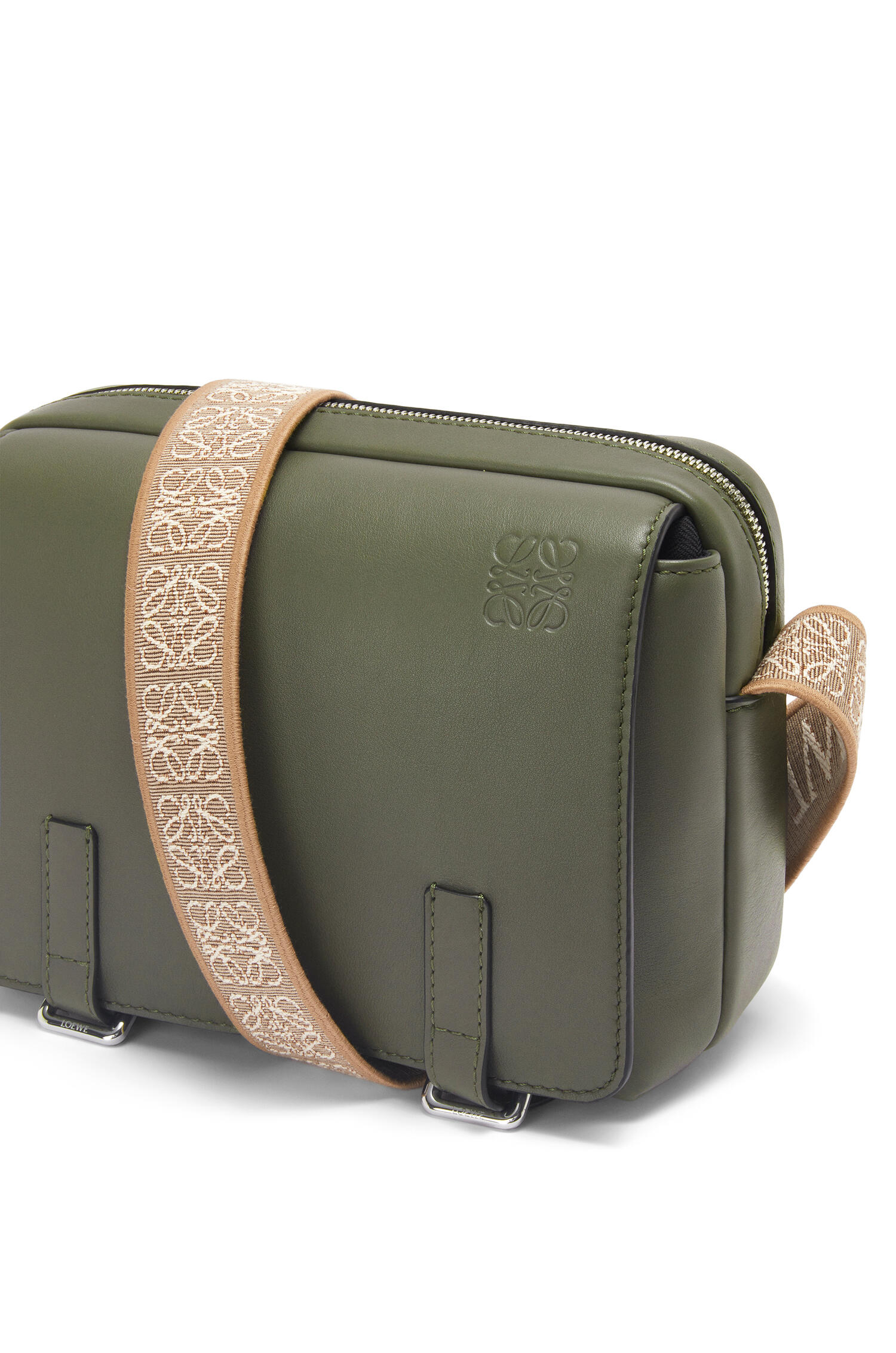 XS Military messenger bag in supple smooth calfskin and jacquard Khaki ...