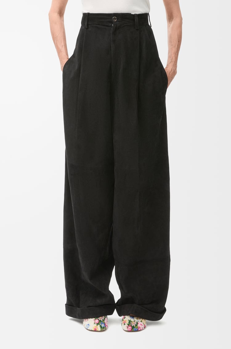 LOEWE Pantalón plisado en ante de piel de cordero Negro