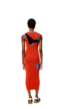 LOEWE Vestido en viscosa con detalle cut-out Naranja/Negro/Azul