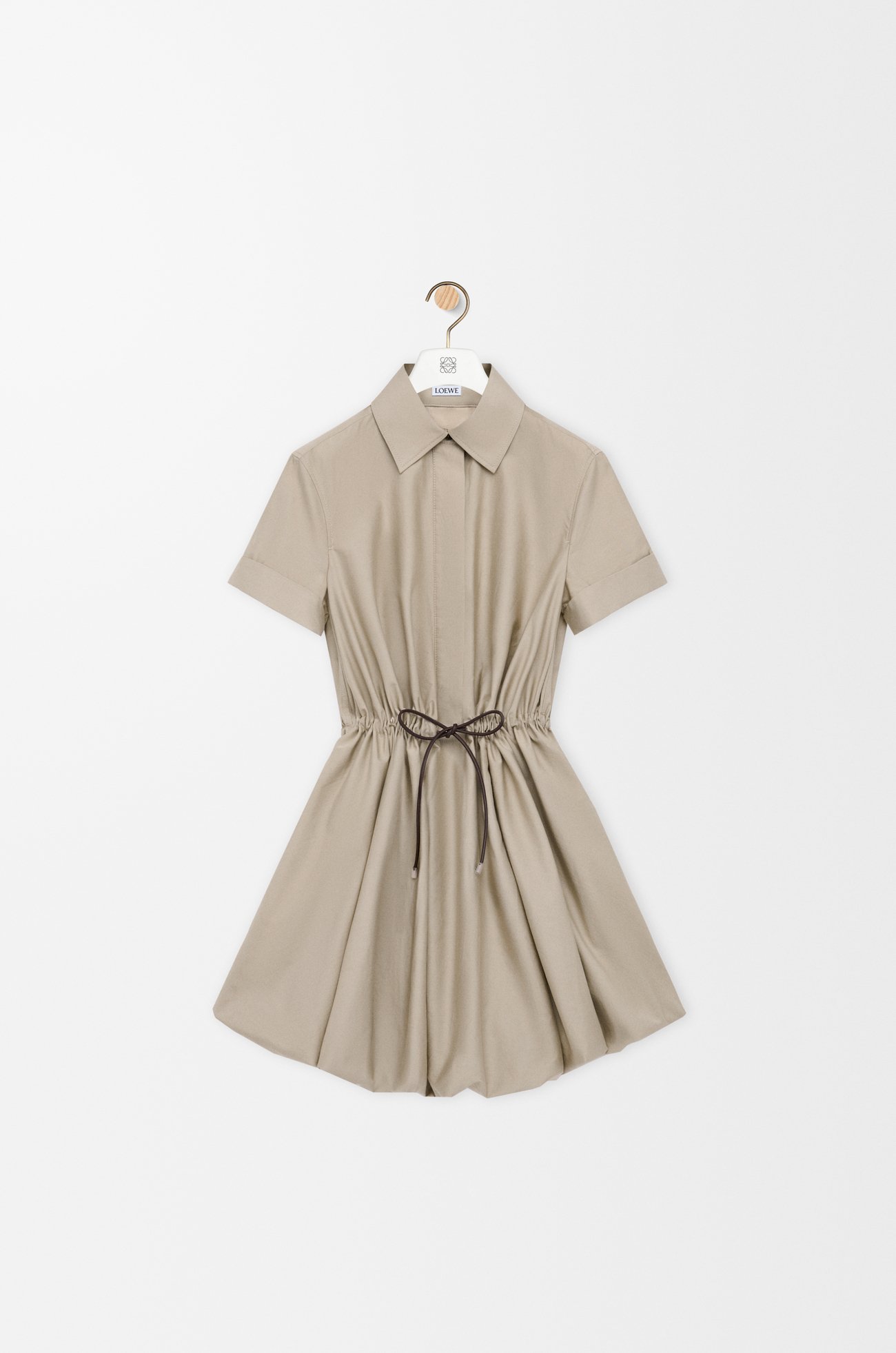 LOEWE Short sleeve dress in cotton and silk Beige