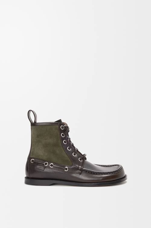 LOEWE Campo loafer bootie in calfskin and suede calfskin Dark Brown/Green