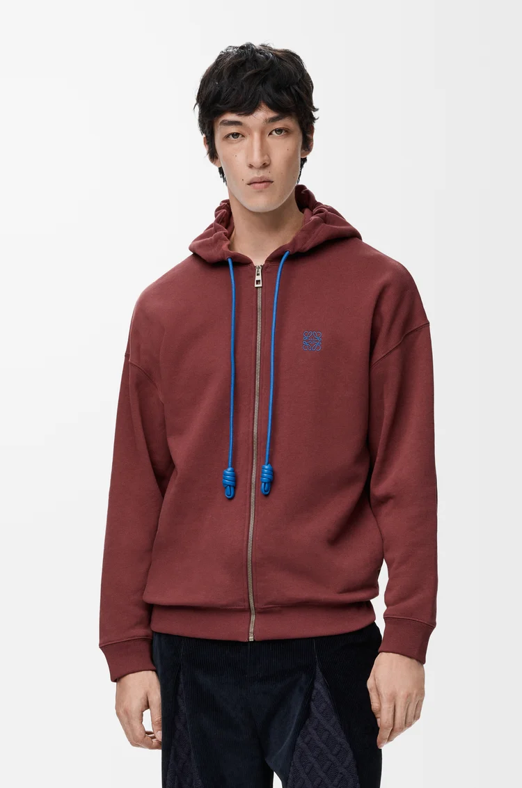 LOEWE Sudadera con capucha y cremallera en algodón Burdeos
